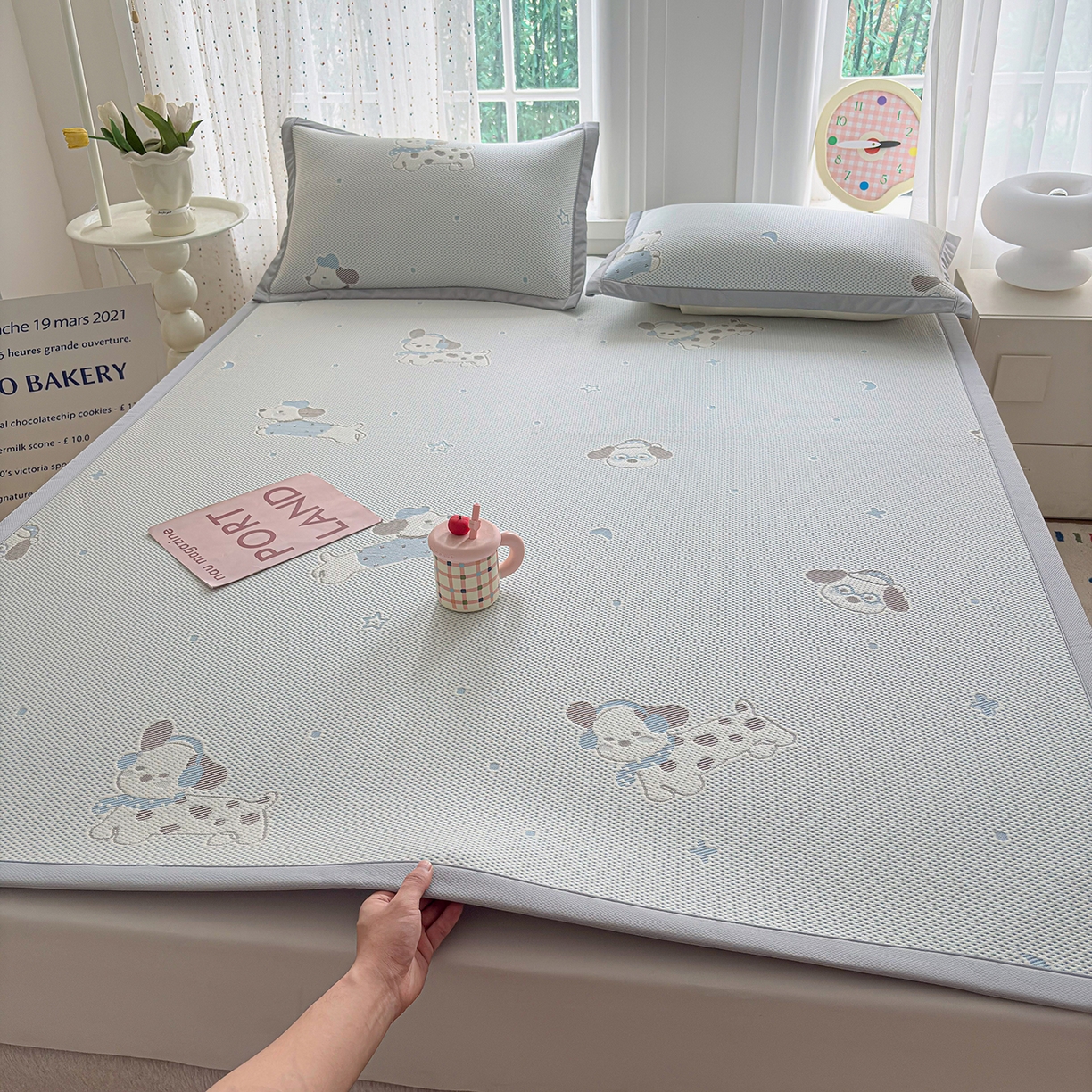 小萌虎 2026新款乙纶PE提花冰豆豆凉席卡通床席款 腊肠狗-蓝