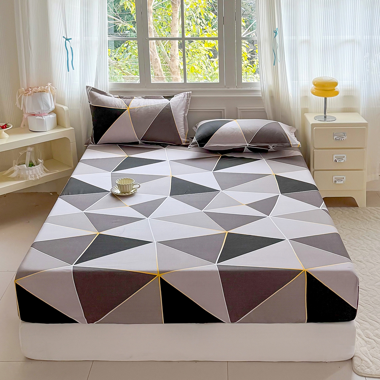 梵巢家纺 芦荟棉床笠单床笠，外贸跨境单床笠磨毛床笠印花床笠床笠三件套 钻石格