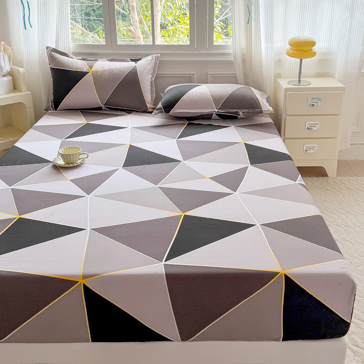 91家纺网 家纺一手货源 找家纺 梵巢家纺 芦荟棉床笠单床笠，外贸跨境单床笠磨毛床笠印花床笠床笠三件套 钻石格