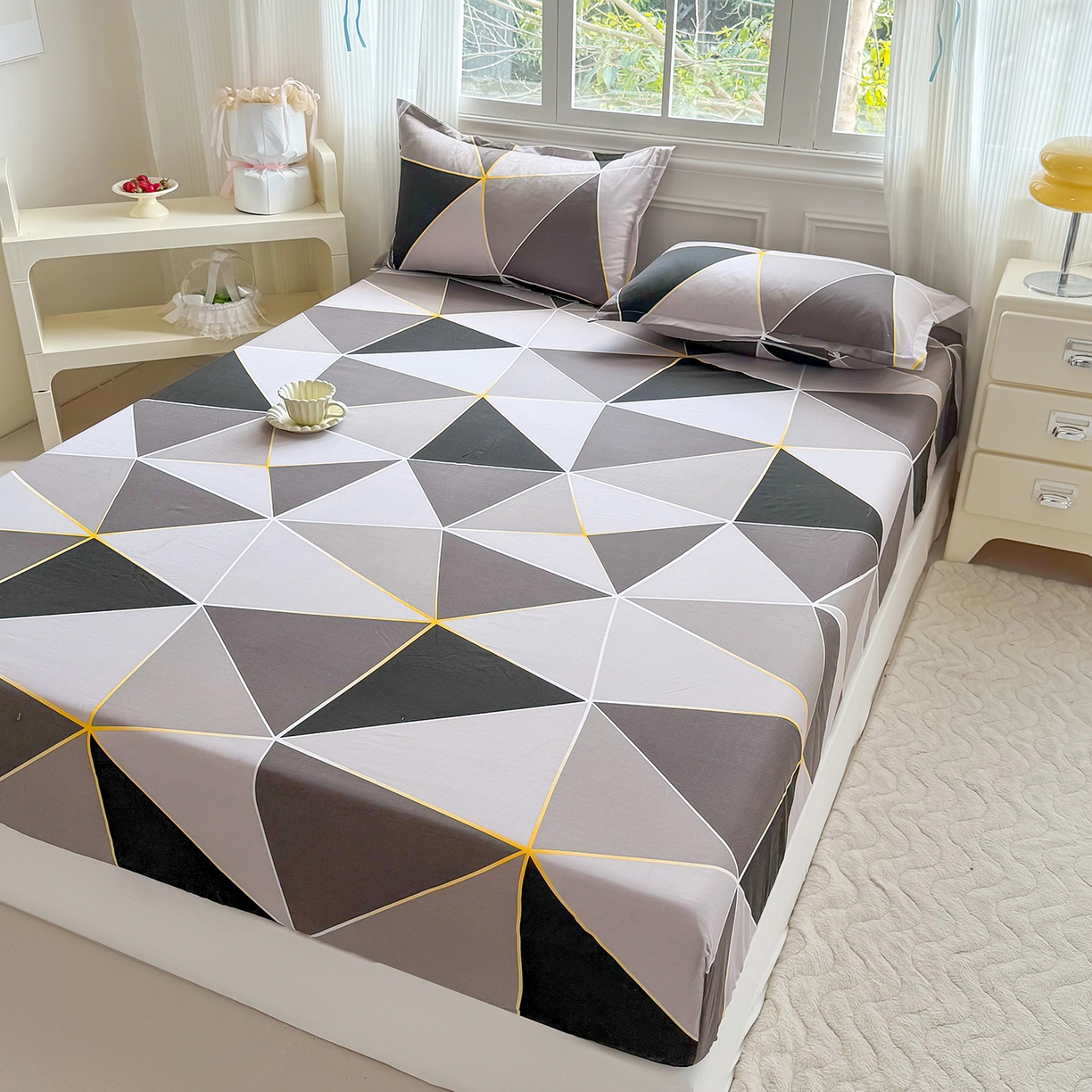 91家纺网 家纺一手货源 找家纺 梵巢家纺 芦荟棉床笠单床笠，外贸跨境单床笠磨毛床笠印花床笠床笠三件套 钻石格