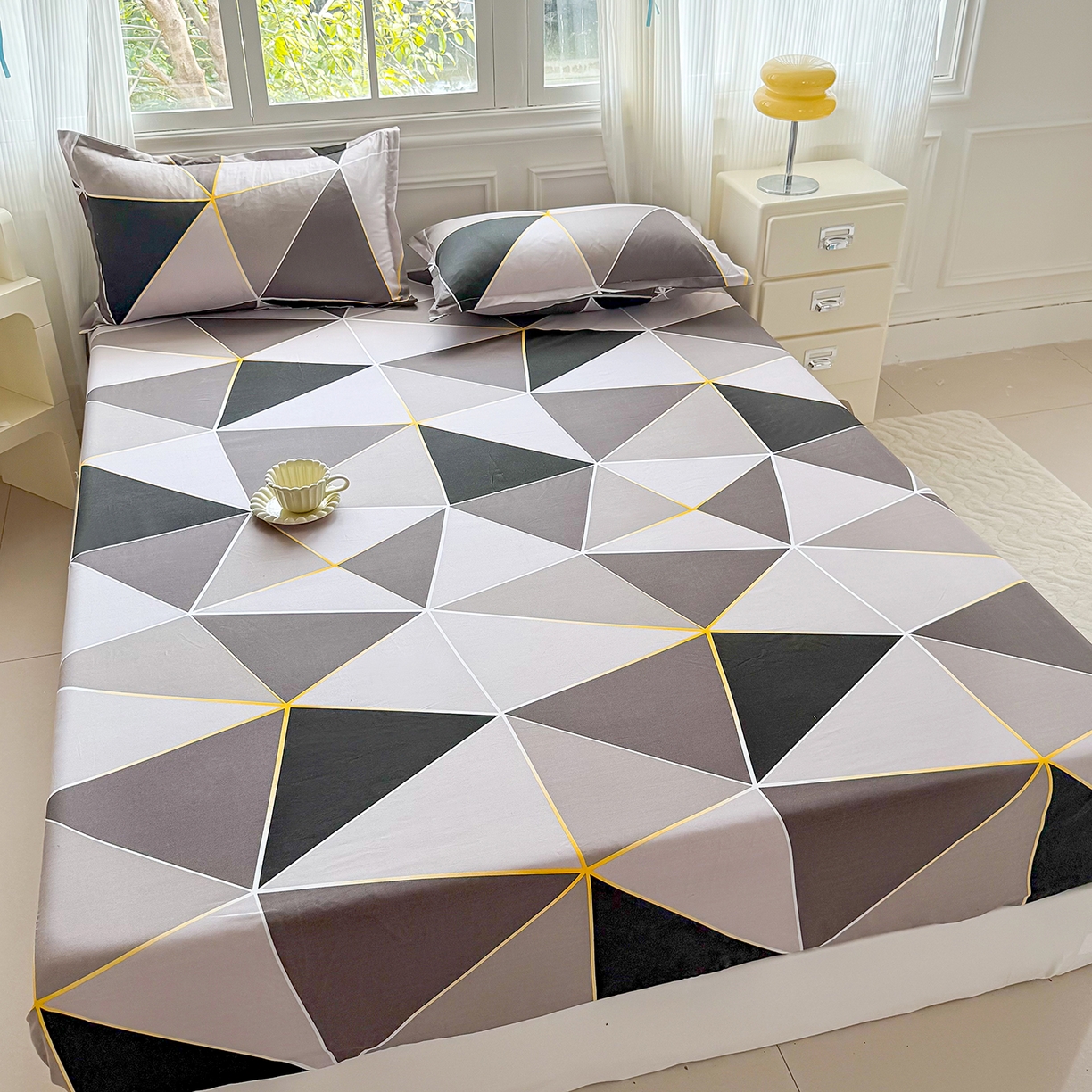 91家纺网 家纺一手货源 找家纺 梵巢家纺 芦荟棉床笠单床笠，外贸跨境单床笠磨毛床笠印花床笠床笠三件套 钻石格