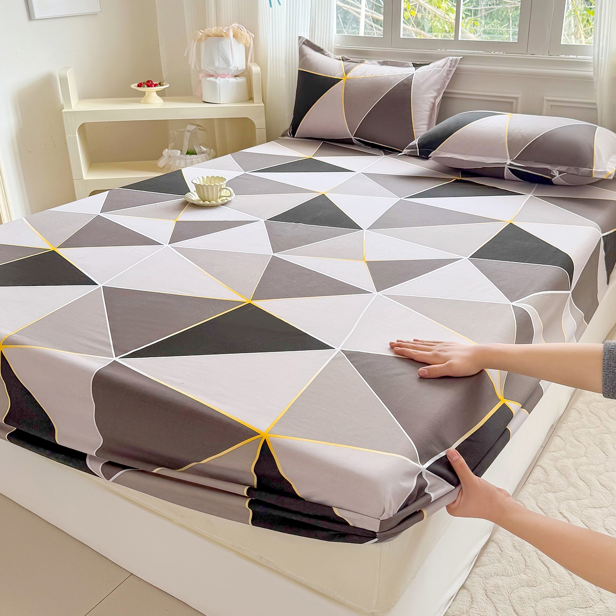 91家纺网 家纺一手货源 找家纺 梵巢家纺 芦荟棉床笠单床笠，外贸跨境单床笠磨毛床笠印花床笠床笠三件套 钻石格