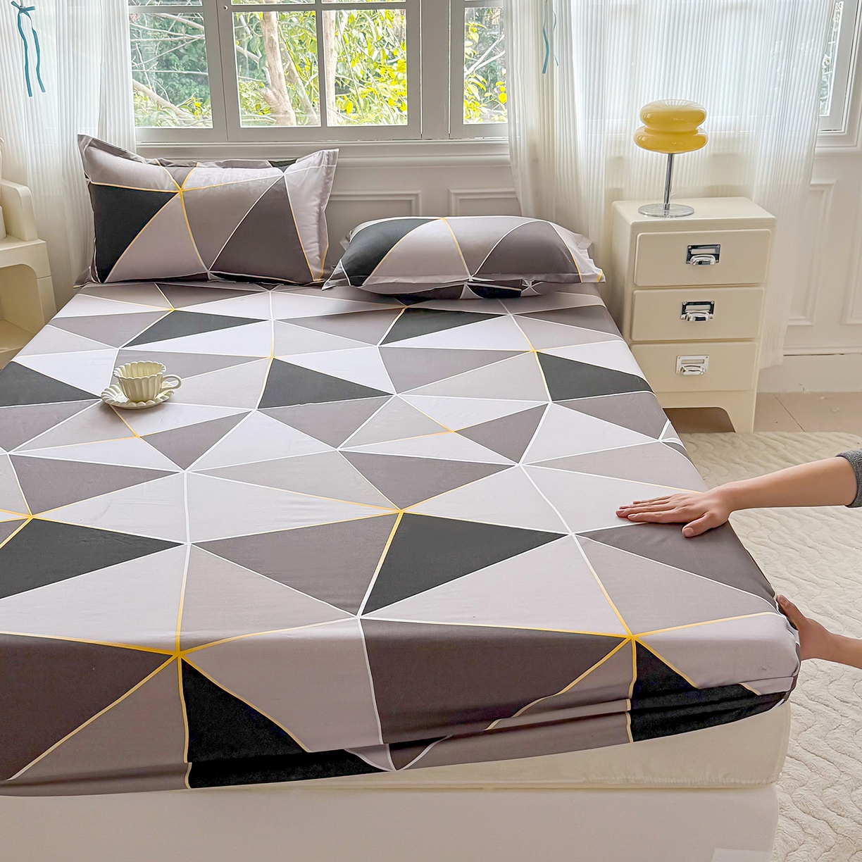 91家纺网 家纺一手货源 找家纺 梵巢家纺 芦荟棉床笠单床笠，外贸跨境单床笠磨毛床笠印花床笠床笠三件套 钻石格