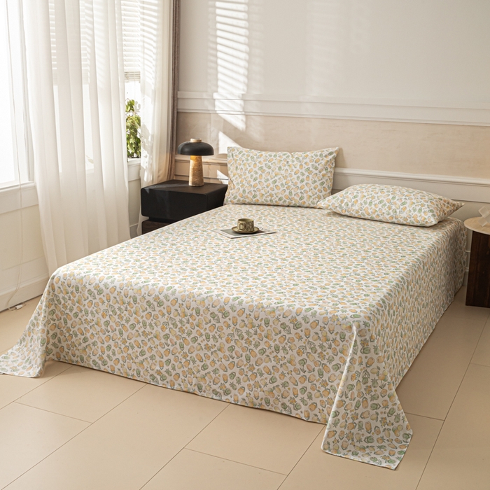 91家纺网 家纺一手货源 找家纺 爱彼家纺 2026新款纯棉提花A类新款老粗布夏季凉席单床单床单三件套-提花系列一 全棉提花-07蜜柚浅青