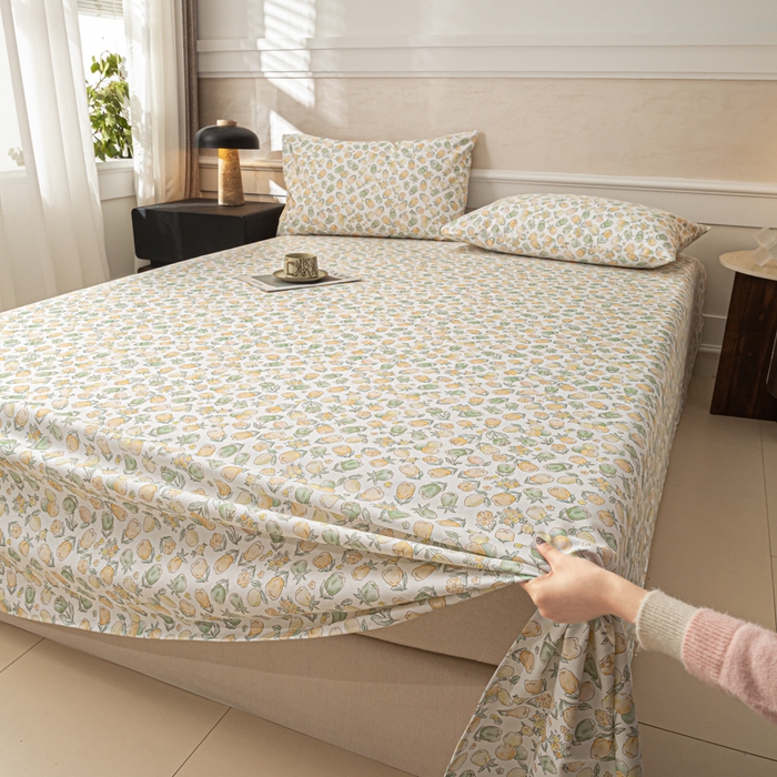 91家纺网 家纺一手货源 找家纺 爱彼家纺 2026新款纯棉提花A类新款老粗布夏季凉席单床单床单三件套-提花系列一 全棉提花-07蜜柚浅青