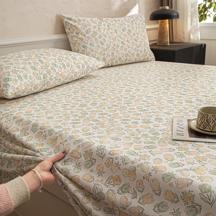 91家纺网 家纺一手货源 找家纺 爱彼家纺 2026新款纯棉提花A类新款老粗布夏季凉席单床单床单三件套-提花系列一 全棉提花-07蜜柚浅青