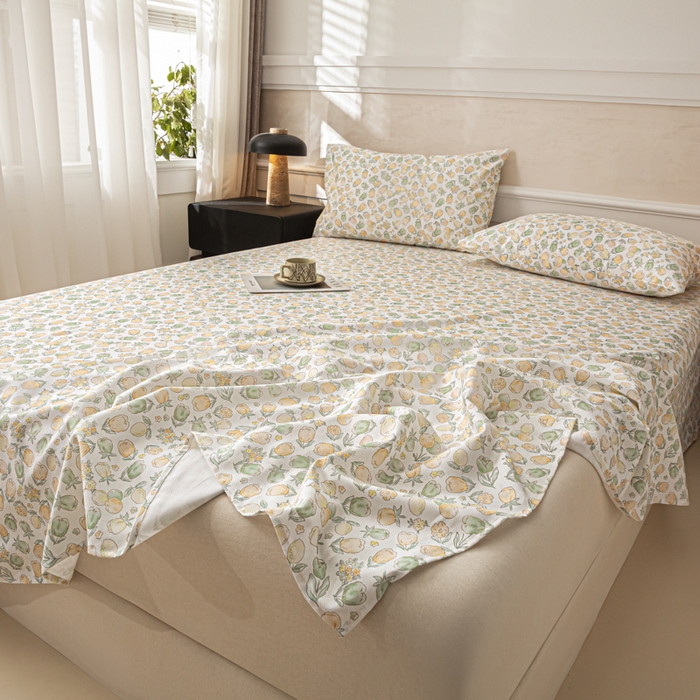 91家纺网 家纺一手货源 找家纺 爱彼家纺 2026新款纯棉提花A类新款老粗布夏季凉席单床单床单三件套-提花系列一 全棉提花-07蜜柚浅青