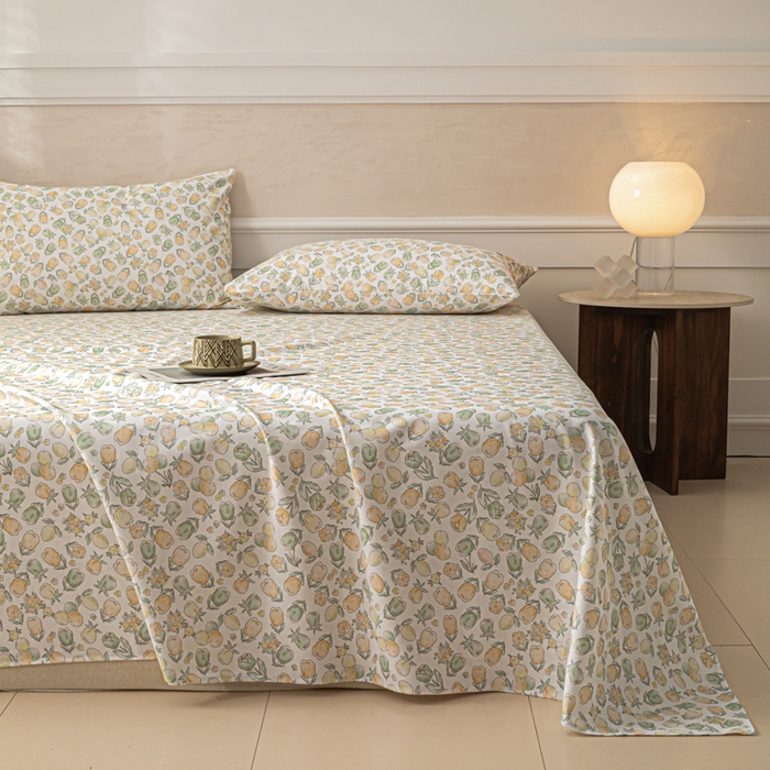 91家纺网 家纺一手货源 找家纺 爱彼家纺 2026新款纯棉提花A类新款老粗布夏季凉席单床单床单三件套-提花系列一 全棉提花-07蜜柚浅青