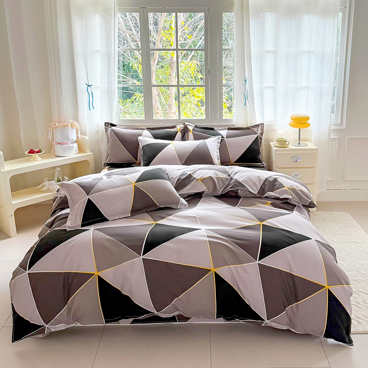 91家纺网 家纺一手货源 找家纺 梵巢家纺 芦荟棉三四件套，床单，被套，枕套化纤四件套 钻石格