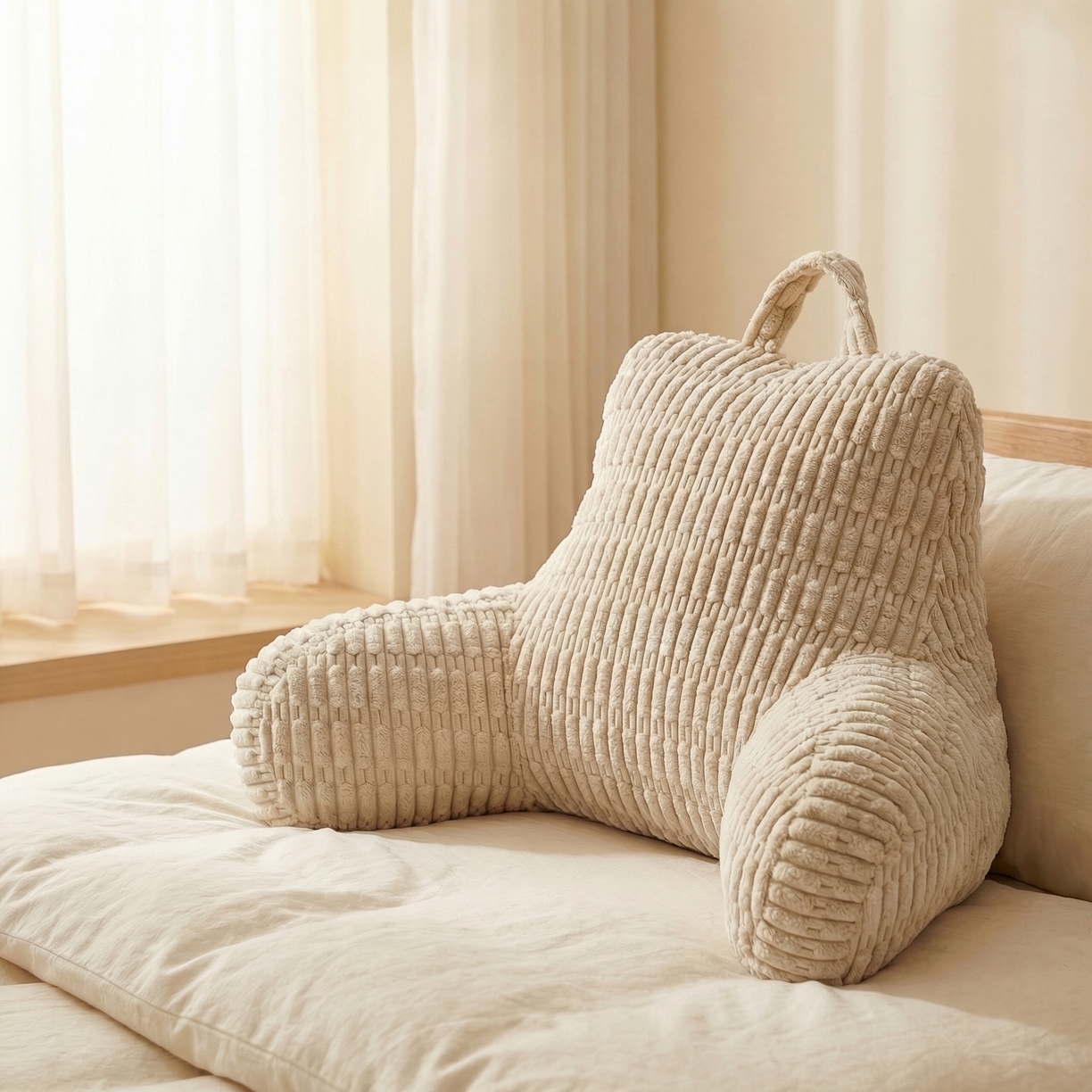 91家纺网 家纺一手货源 找家纺 囍莱家纺 2026新款胖胖条腰靠 （不供1688） 米白