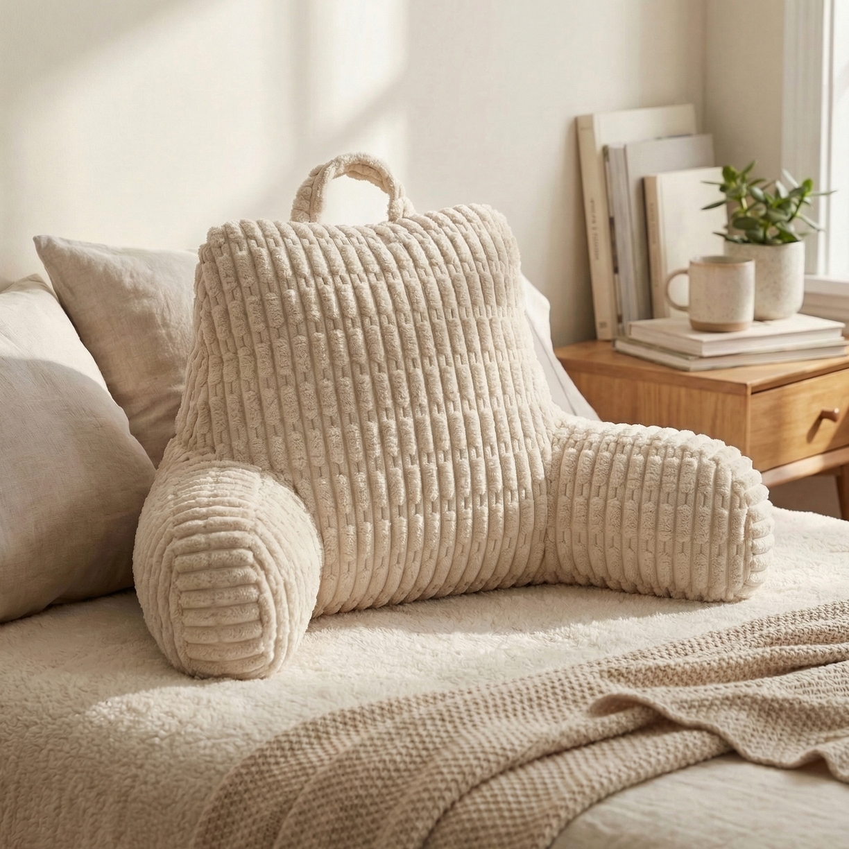 91家纺网 家纺一手货源 找家纺 囍莱家纺 2026新款胖胖条腰靠 （不供1688） 米白