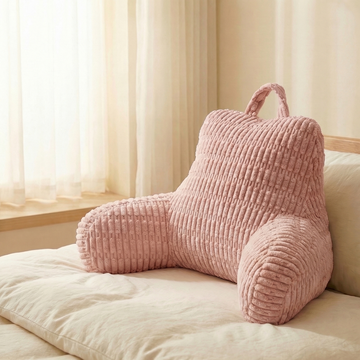 91家纺网 家纺一手货源 找家纺 囍莱家纺 2026新款胖胖条腰靠 （不供1688） 桃红