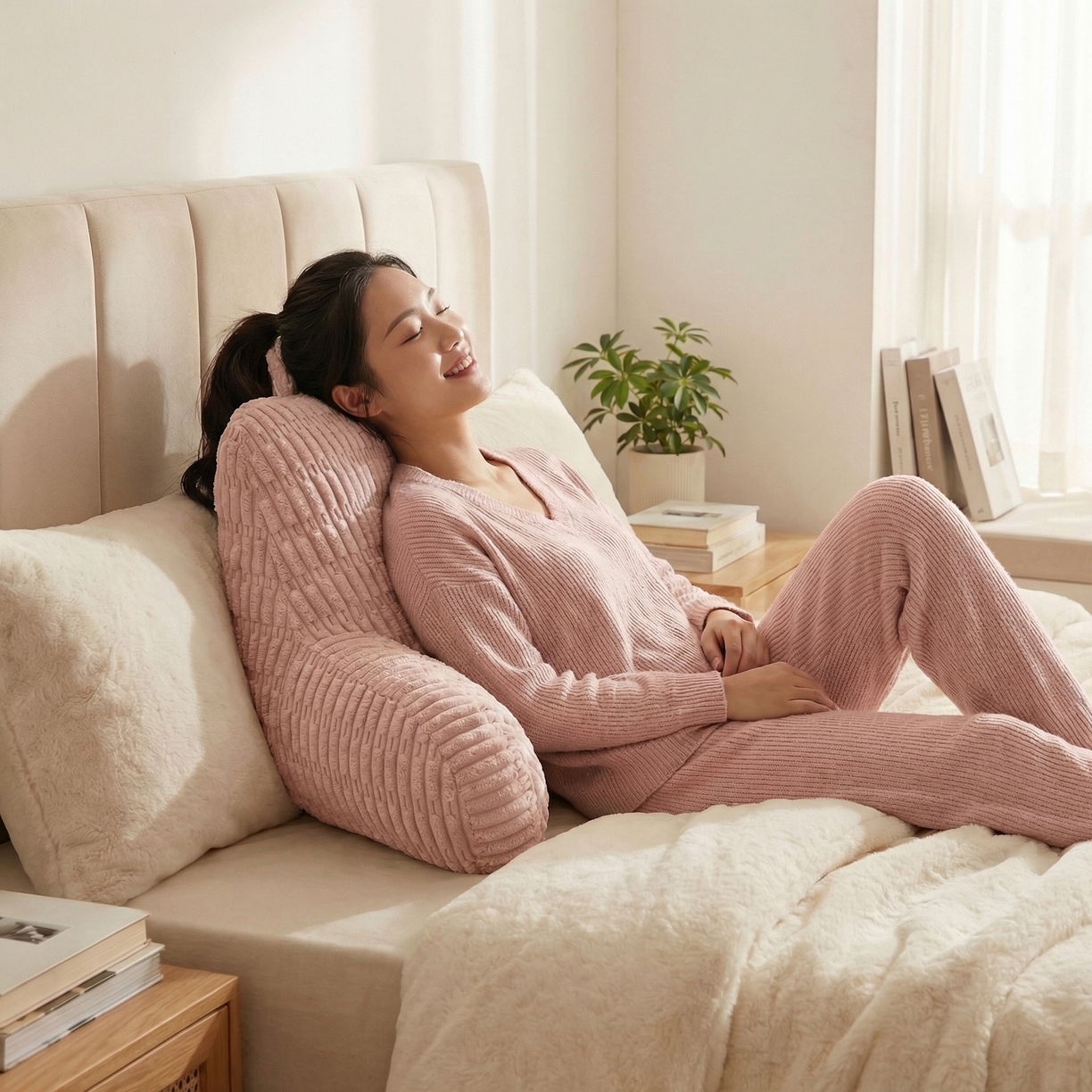 91家纺网 家纺一手货源 找家纺 囍莱家纺 2026新款胖胖条腰靠 （不供1688） 桃红