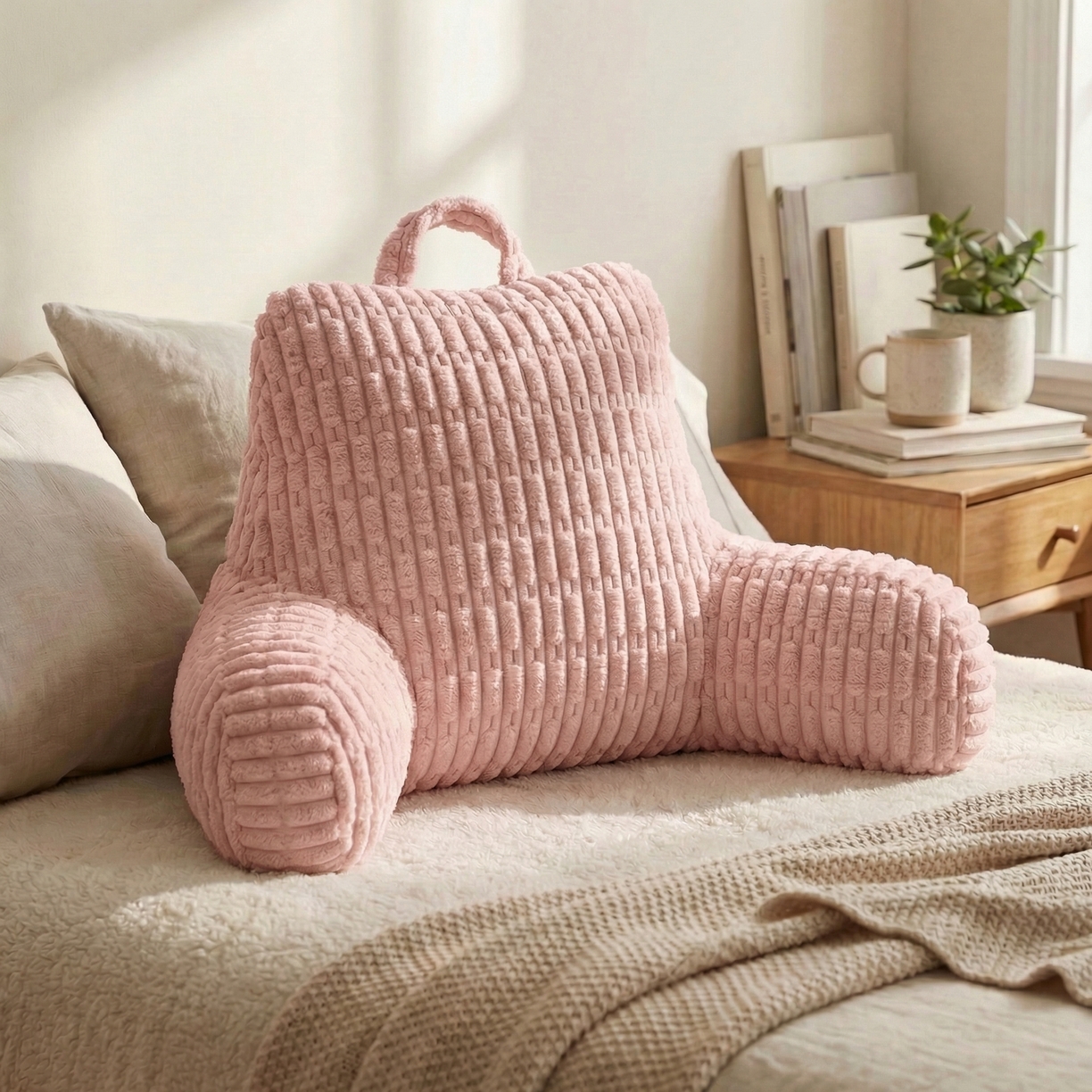 91家纺网 家纺一手货源 找家纺 囍莱家纺 2026新款胖胖条腰靠 （不供1688） 桃红