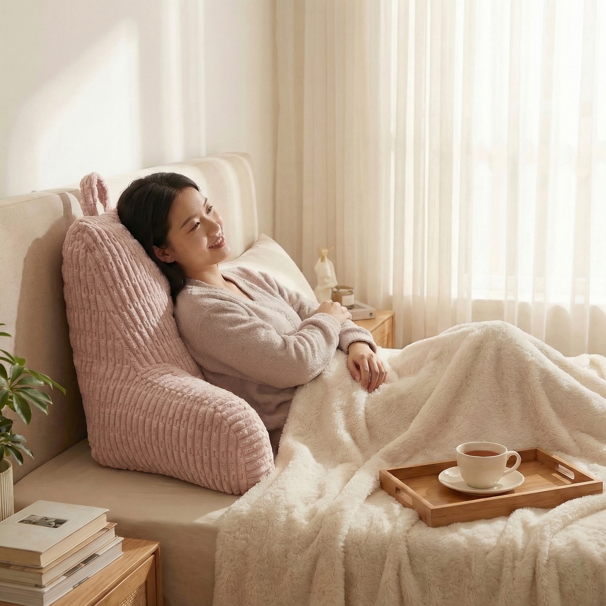 91家纺网 家纺一手货源 找家纺 囍莱家纺 2026新款胖胖条腰靠 （不供1688） 桃红