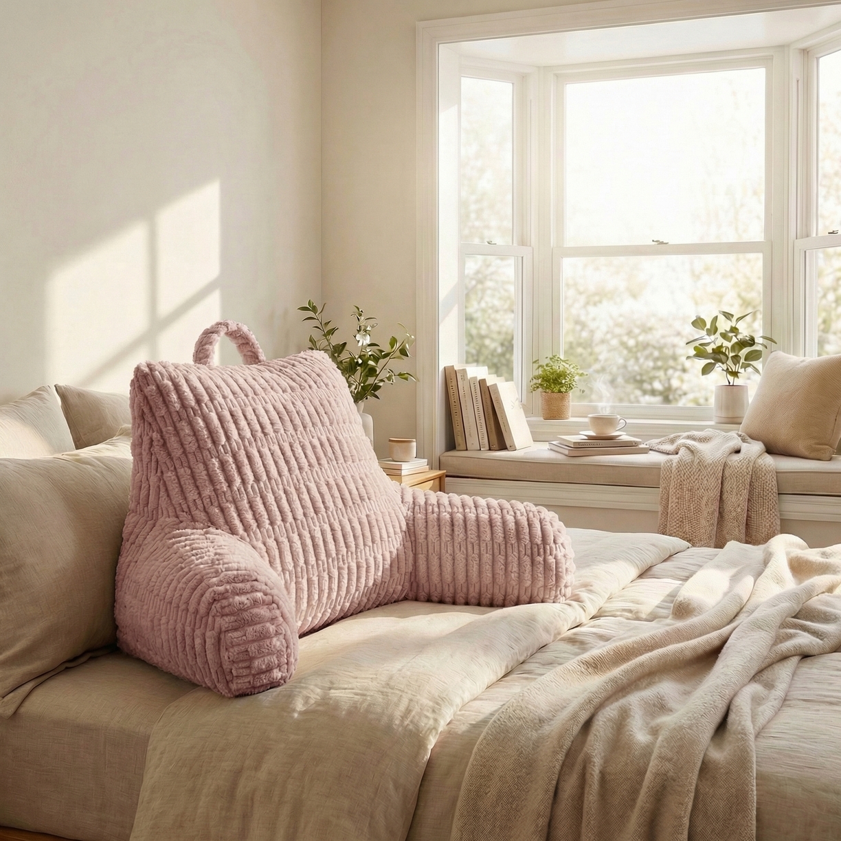 91家纺网 家纺一手货源 找家纺 囍莱家纺 2026新款胖胖条腰靠 （不供1688） 桃红