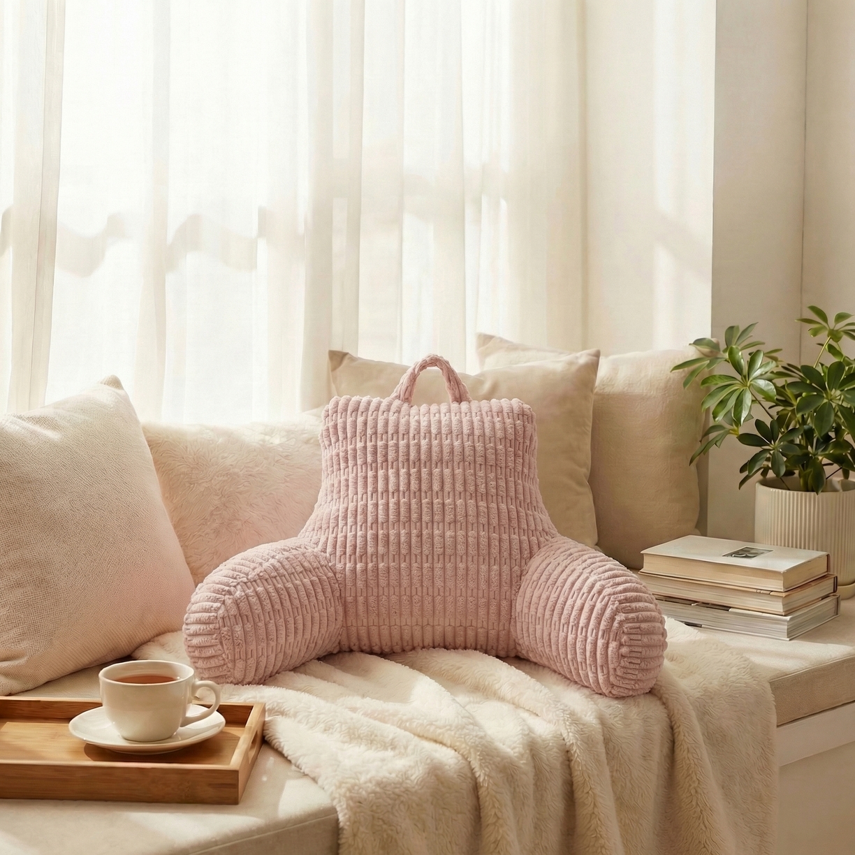 91家纺网 家纺一手货源 找家纺 囍莱家纺 2026新款胖胖条腰靠 （不供1688） 桃红