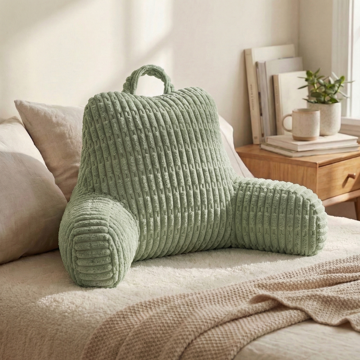 91家纺网 家纺一手货源 找家纺 囍莱家纺 2026新款胖胖条腰靠 （不供1688） 果绿