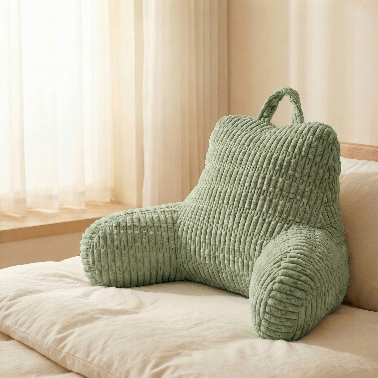 91家纺网 家纺一手货源 找家纺 囍莱家纺 2026新款胖胖条腰靠 （不供1688） 果绿