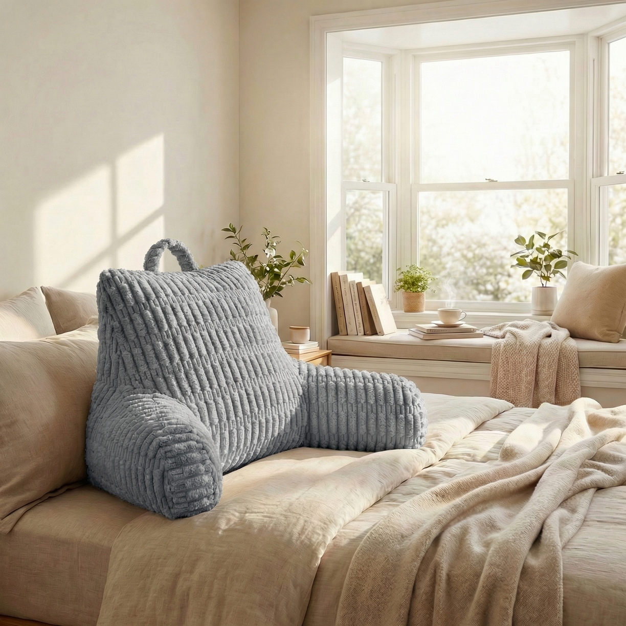 91家纺网 家纺一手货源 找家纺 囍莱家纺 2026新款胖胖条腰靠 （不供1688） 蓝灰