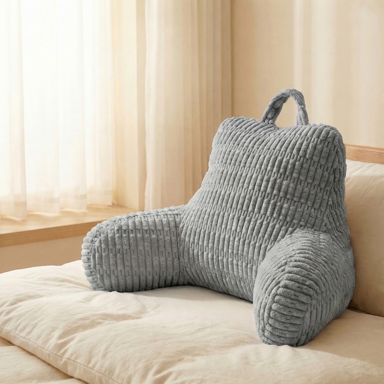 91家纺网 家纺一手货源 找家纺 囍莱家纺 2026新款胖胖条腰靠 （不供1688） 蓝灰