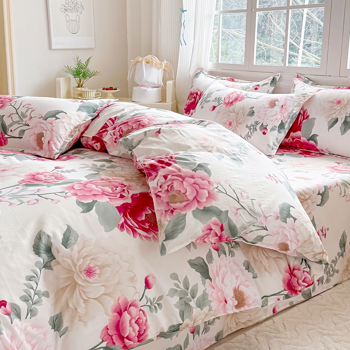 91家纺网 家纺一手货源 找家纺 梵巢家纺 芦荟棉三四件套，床单，被套，枕套化纤四件套 花开富贵