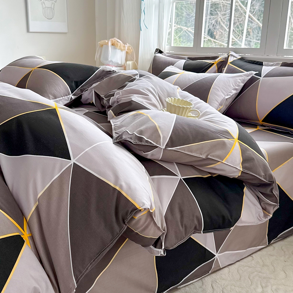 91家纺网 家纺一手货源 找家纺 梵巢家纺 芦荟棉三四件套，床单，被套，枕套化纤四件套 钻石格