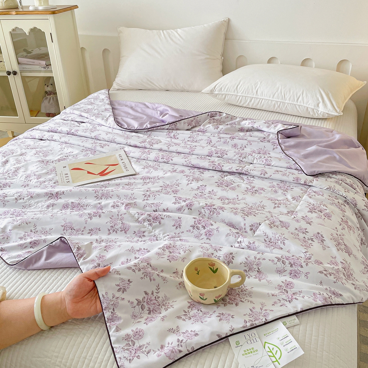 91家纺网 家纺一手货源 找家纺 宜梦家居 2026新款A类凉感天丝夏被夏凉被空调被 淡紫蔷薇