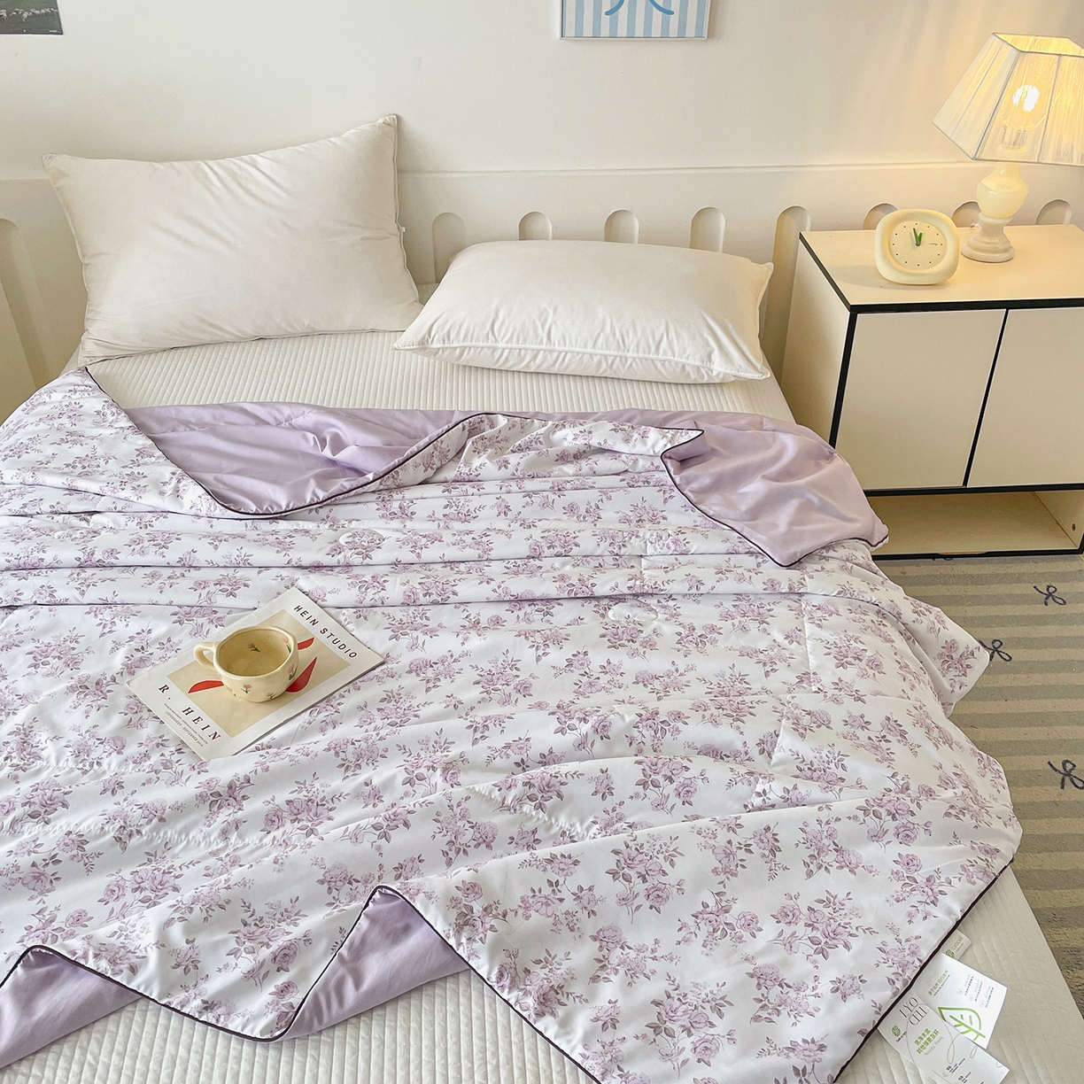 91家纺网 家纺一手货源 找家纺 宜梦家居 2026新款A类凉感天丝夏被夏凉被空调被 淡紫蔷薇
