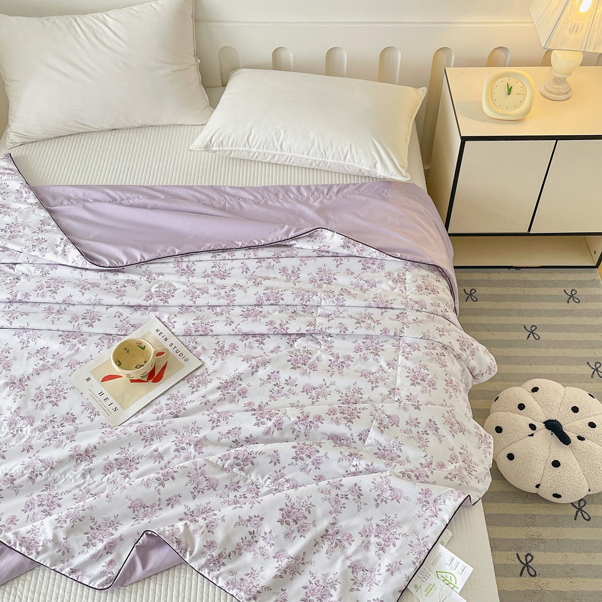 91家纺网 家纺一手货源 找家纺 宜梦家居 2026新款A类凉感天丝夏被夏凉被空调被 淡紫蔷薇