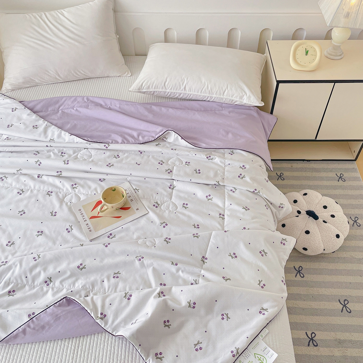 91家纺网 家纺一手货源 找家纺 宜梦家居 2026新款A类凉感天丝夏被夏凉被空调被 雾紫樱桃