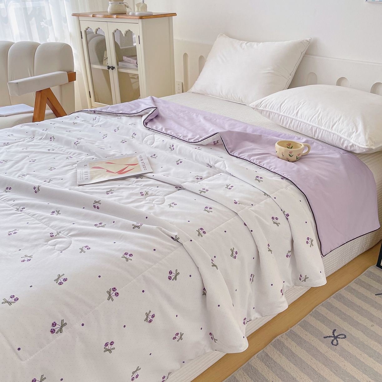 91家纺网 家纺一手货源 找家纺 宜梦家居 2026新款A类凉感天丝夏被夏凉被空调被 雾紫樱桃