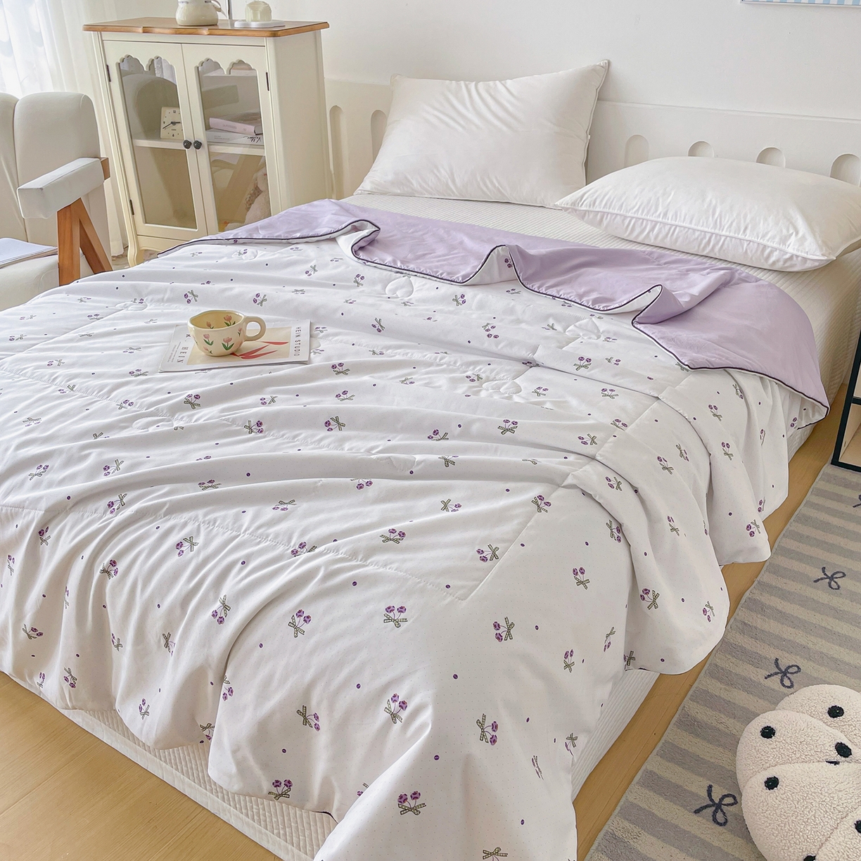 91家纺网 家纺一手货源 找家纺 宜梦家居 2026新款A类凉感天丝夏被夏凉被空调被 雾紫樱桃