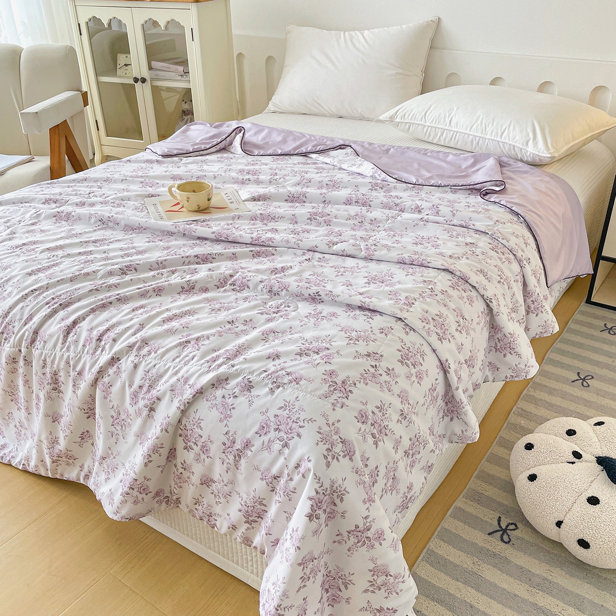 91家纺网 家纺一手货源 找家纺 宜梦家居 2026新款A类凉感天丝夏被夏凉被空调被 淡紫蔷薇