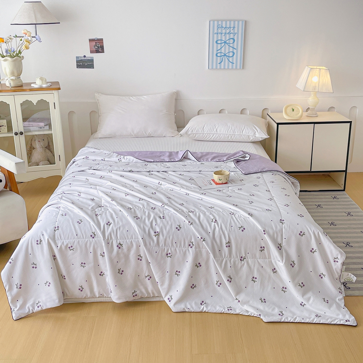 91家纺网 家纺一手货源 找家纺 宜梦家居 2026新款A类凉感天丝夏被夏凉被空调被 雾紫樱桃