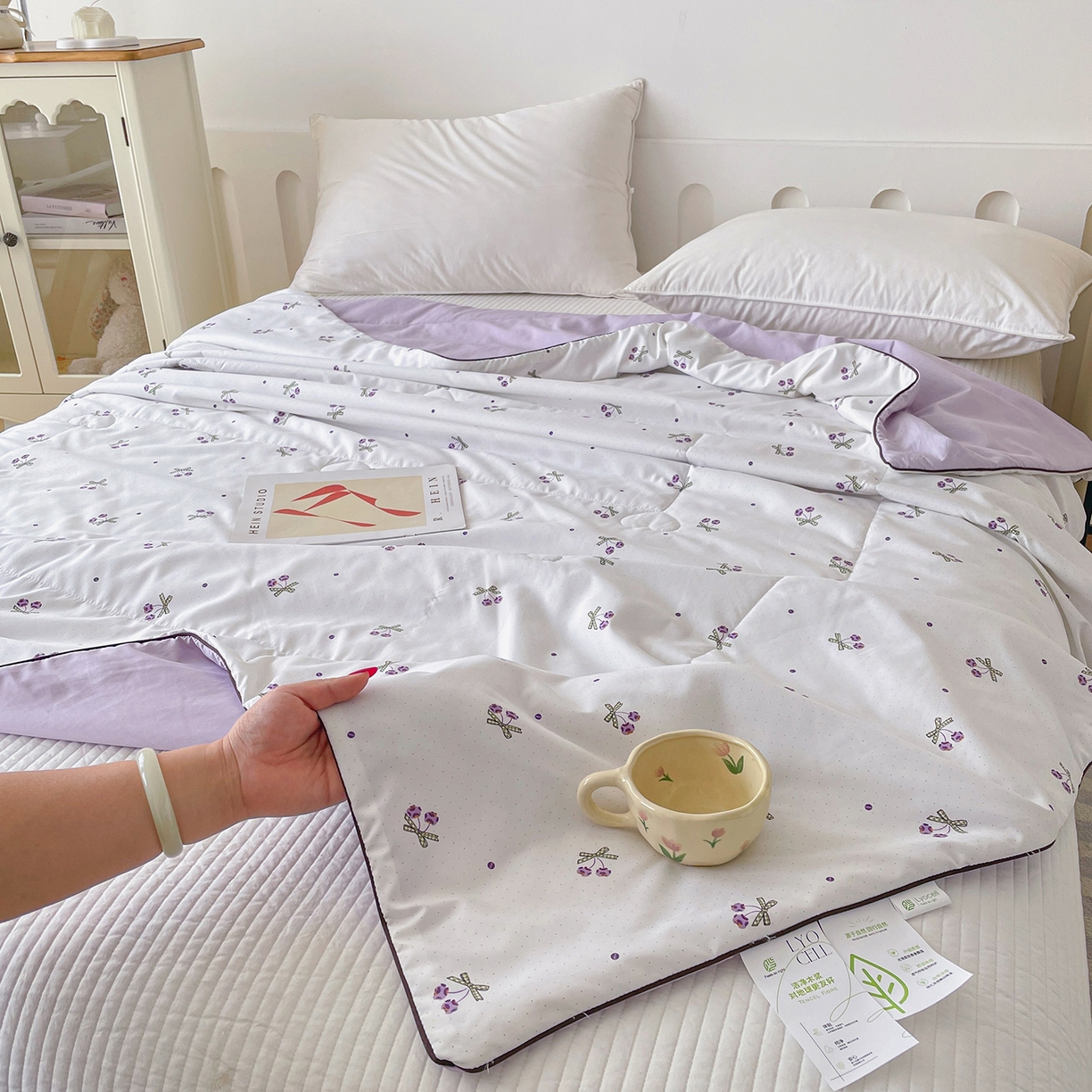 91家纺网 家纺一手货源 找家纺 宜梦家居 2026新款A类凉感天丝夏被夏凉被空调被 雾紫樱桃