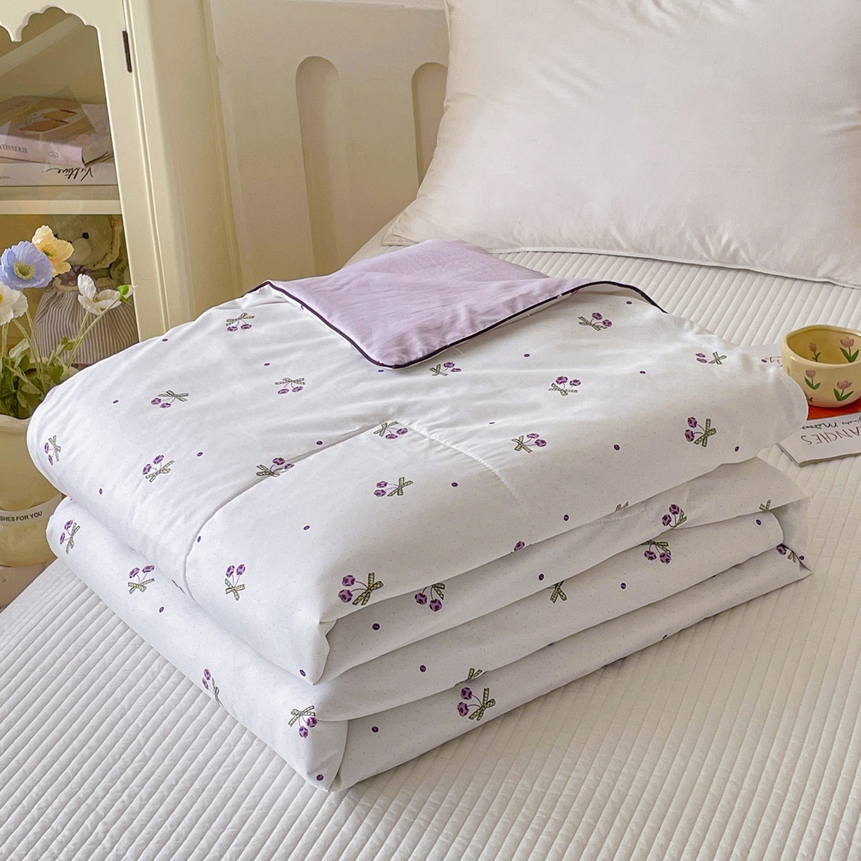 91家纺网 家纺一手货源 找家纺 宜梦家居 2026新款A类凉感天丝夏被夏凉被空调被 雾紫樱桃