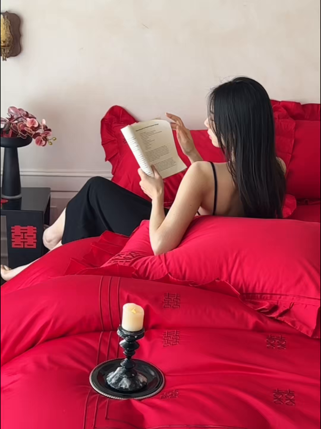 91家纺网 家纺一手货源 找家纺 欧乐蒂 2026新款亲肤婚庆刺绣四件套系列新婚快乐 新婚快乐-喜红