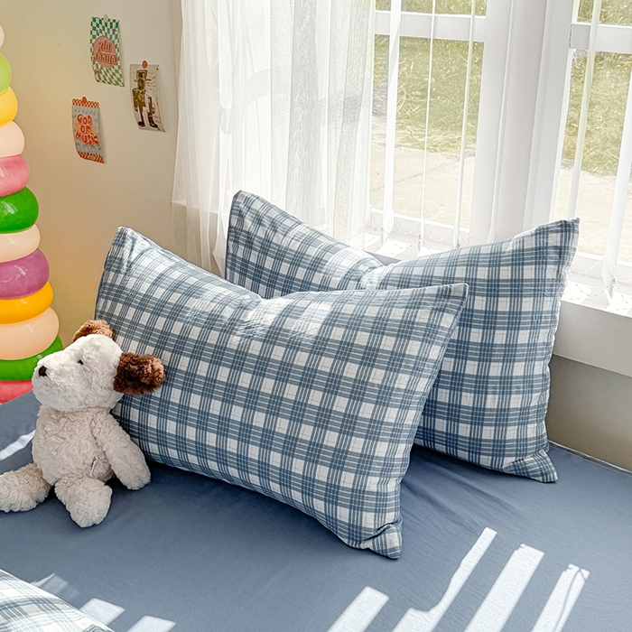 91家纺网 家纺一手货源 找家纺 网客家纺 2026新款软糯云朵棉水洗棉四件套 小蓝格