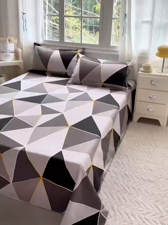 91家纺网 家纺一手货源 找家纺 梵巢家纺 2026新款加厚芦荟棉床单磨毛化纤床单 钻石格