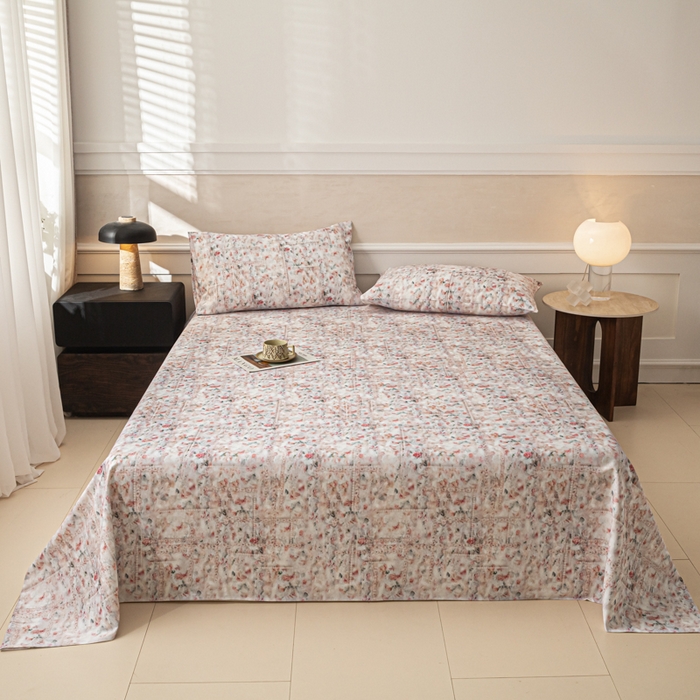 91家纺网 家纺一手货源 找家纺 爱彼家纺 2026新款纯棉提花A类新款老粗布夏季凉席单床单床单三件套-提花系列一 全棉提花-011花格柔粉