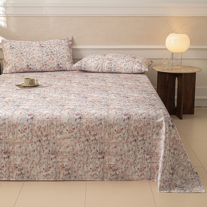 91家纺网 家纺一手货源 找家纺 爱彼家纺 2026新款纯棉提花A类新款老粗布夏季凉席单床单床单三件套-提花系列一 全棉提花-011花格柔粉