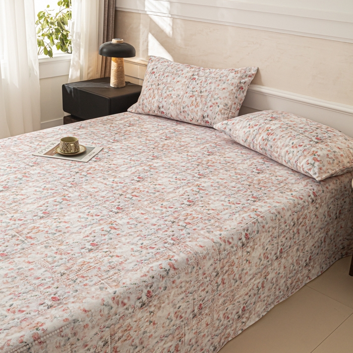 91家纺网 家纺一手货源 找家纺 爱彼家纺 2026新款纯棉提花A类新款老粗布夏季凉席单床单床单三件套-提花系列一 全棉提花-011花格柔粉