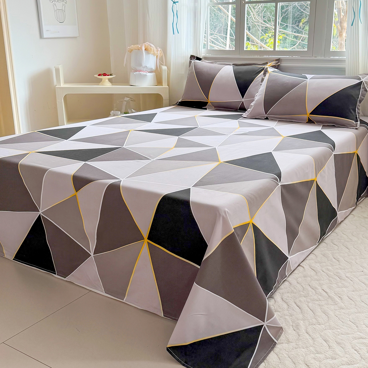 91家纺网 家纺一手货源 找家纺 梵巢家纺 2026新款加厚芦荟棉床单磨毛化纤床单 钻石格