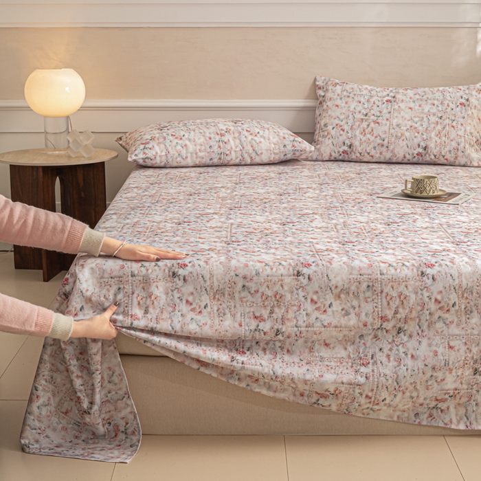 91家纺网 家纺一手货源 找家纺 爱彼家纺 2026新款纯棉提花A类新款老粗布夏季凉席单床单床单三件套-提花系列一 全棉提花-011花格柔粉