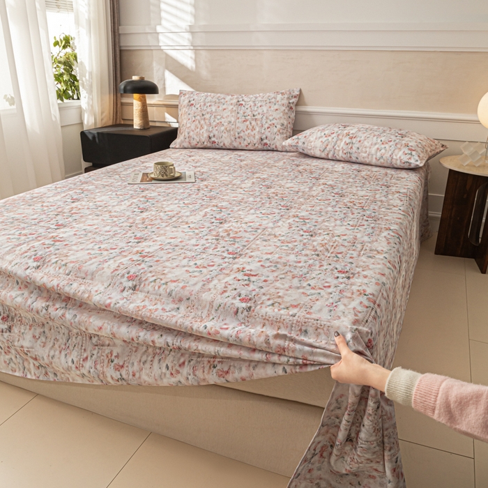 91家纺网 家纺一手货源 找家纺 爱彼家纺 2026新款纯棉提花A类新款老粗布夏季凉席单床单床单三件套-提花系列一 全棉提花-011花格柔粉