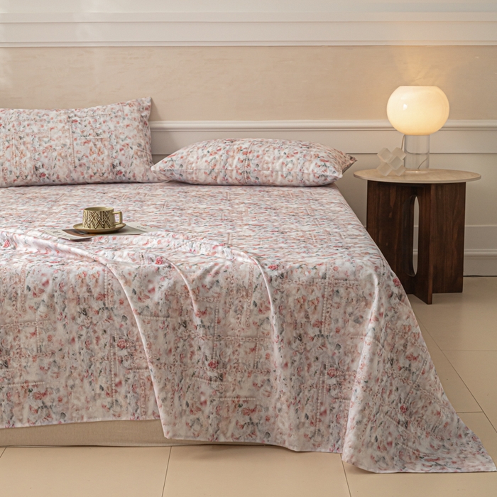 91家纺网 家纺一手货源 找家纺 爱彼家纺 2026新款纯棉提花A类新款老粗布夏季凉席单床单床单三件套-提花系列一 全棉提花-011花格柔粉