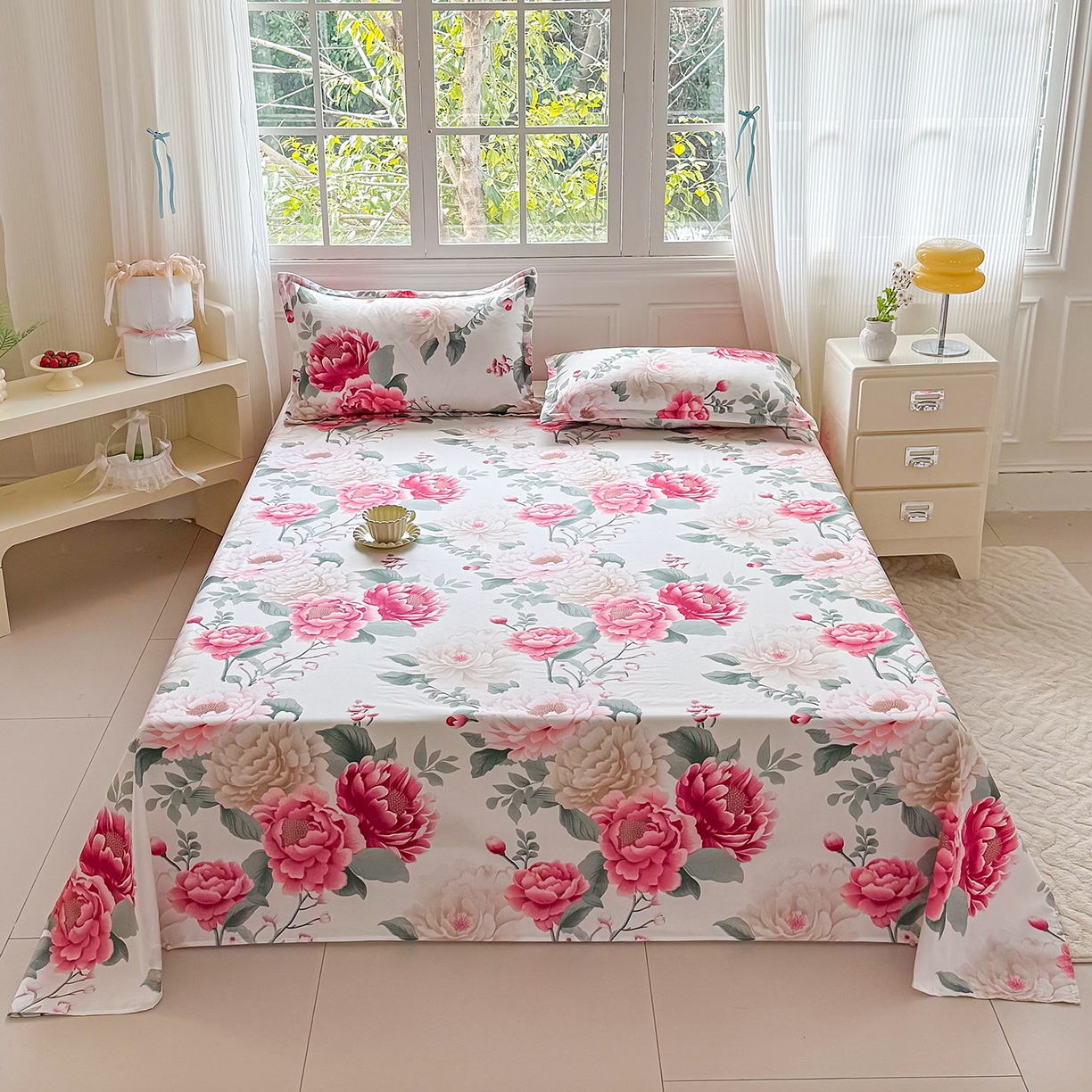 91家纺网 家纺一手货源 找家纺 梵巢家纺 2026新款加厚芦荟棉床单磨毛化纤床单 花开富贵