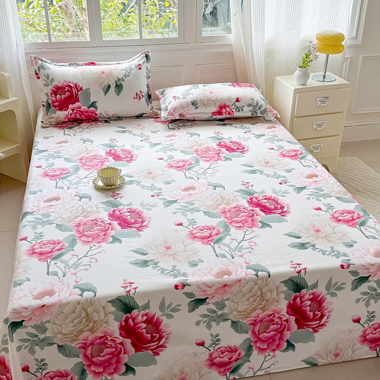 91家纺网 家纺一手货源 找家纺 梵巢家纺 2026新款加厚芦荟棉床单磨毛化纤床单 花开富贵