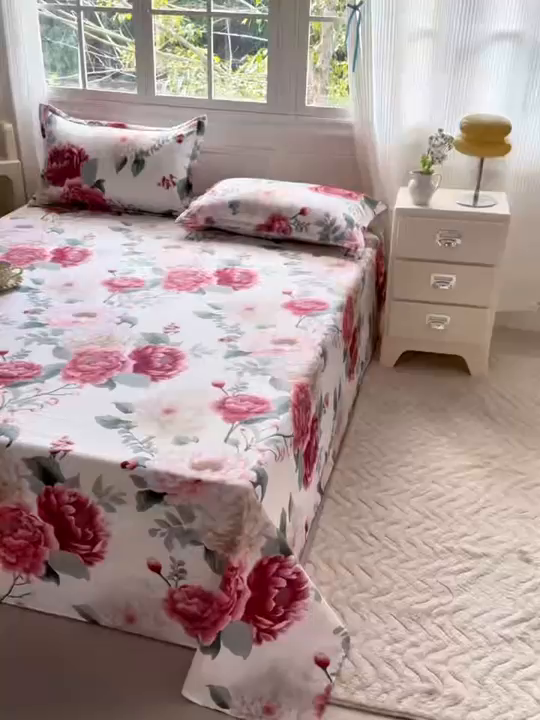 91家纺网 家纺一手货源 找家纺 梵巢家纺 2026新款加厚芦荟棉床单磨毛化纤床单 花开富贵